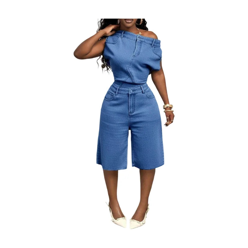 Women's Off Shoulder Top And Matching Shorts Casual Streetwear Set