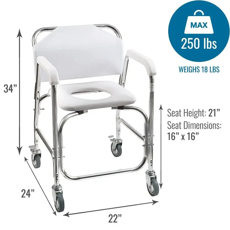 XMSJ Rolling Shower Chair Commode Transport Wheelchair
