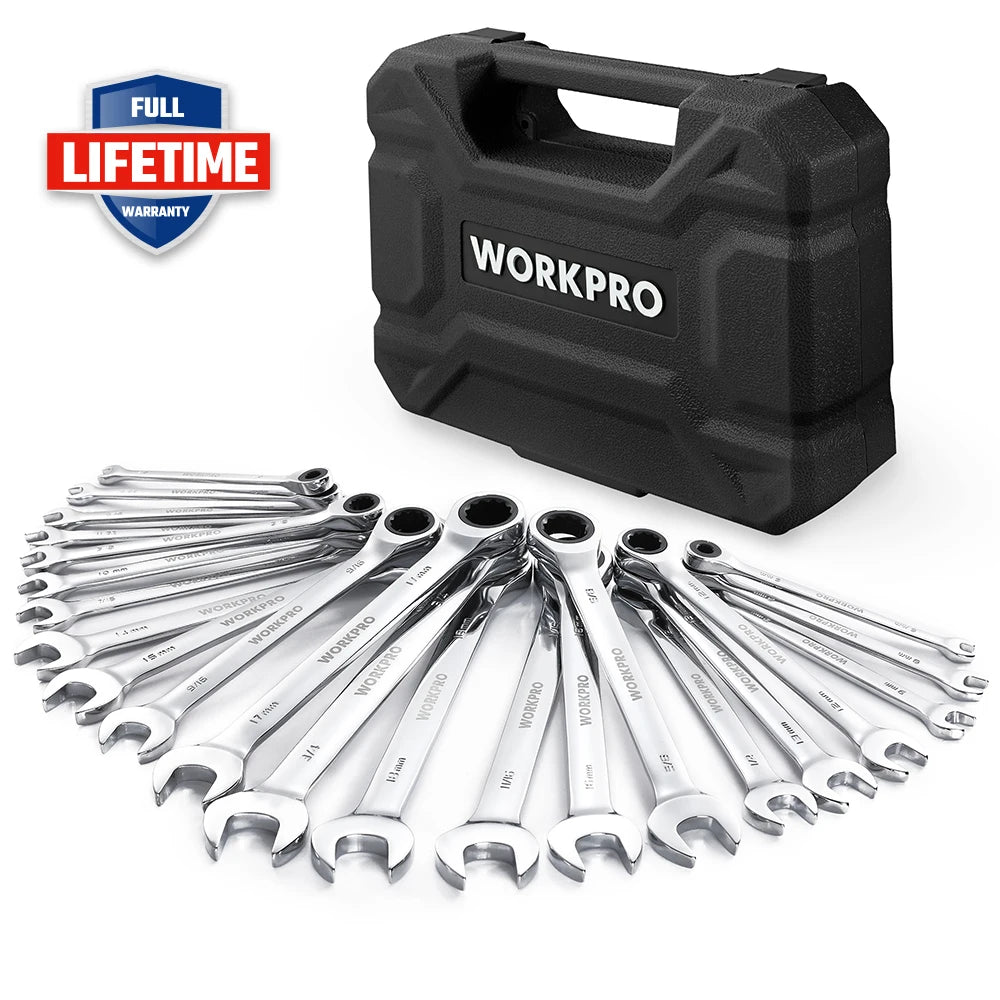 WORKPRO 23 Piece Ratcheting Wrench Set With Box 72 Teeth