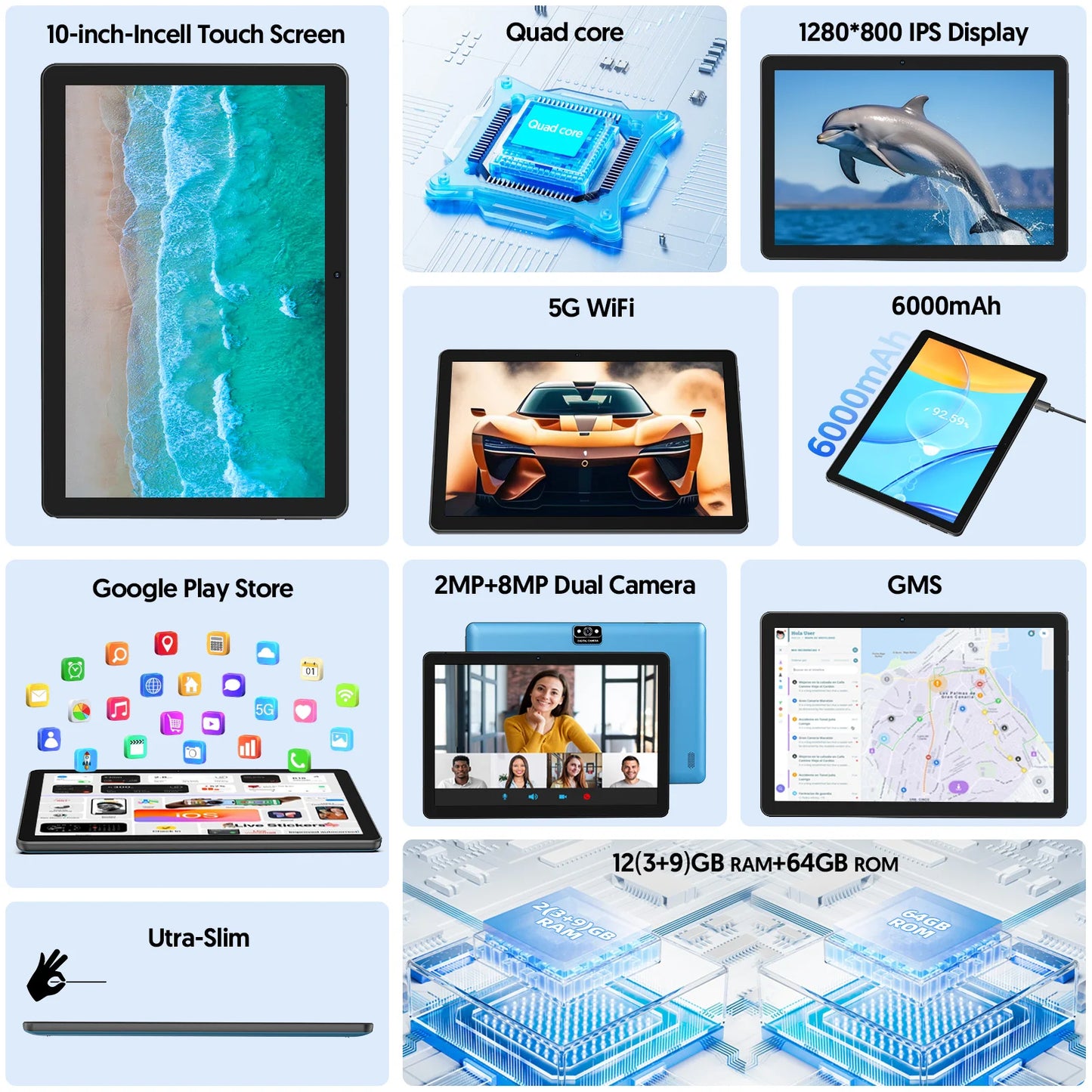 Baken Android Tablet Quad 7GB RAM 64GB ROM Dual Cameras