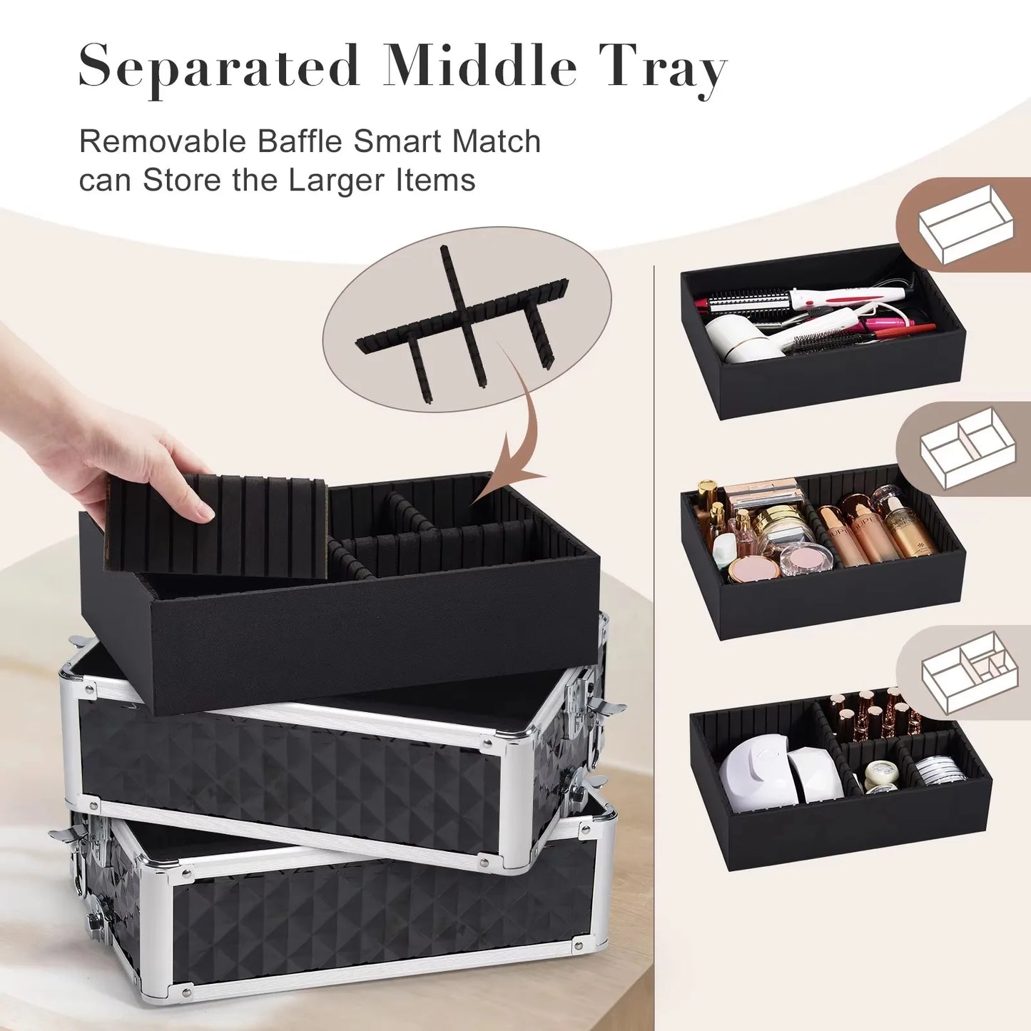 Maxulene Makeup Trolley Case 4 In 1 Detachable Alloy On Wheels