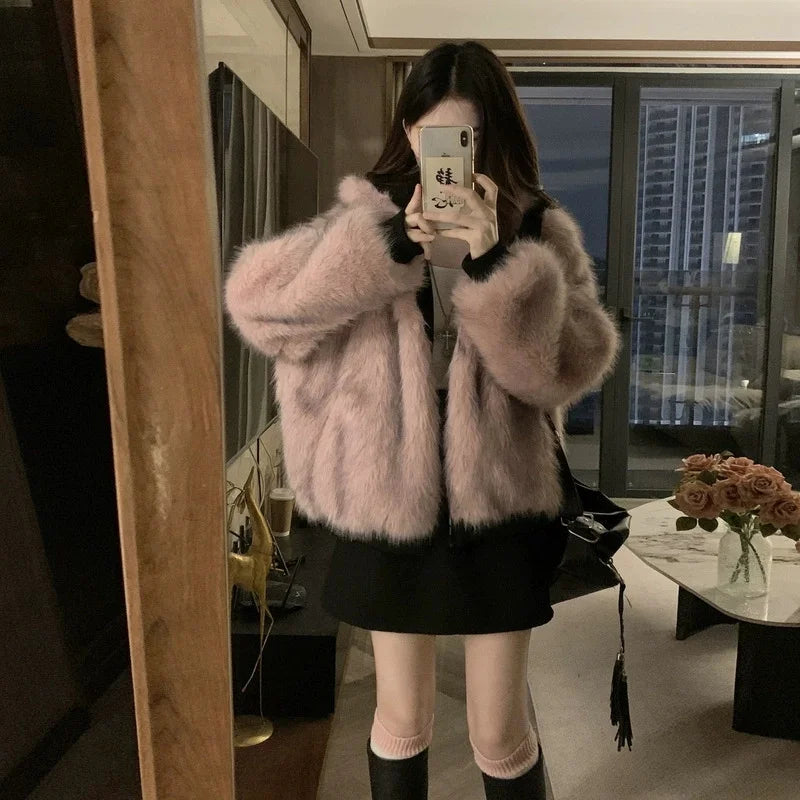 From The Vendor Field Women Hooded Double Sided Fur Coat