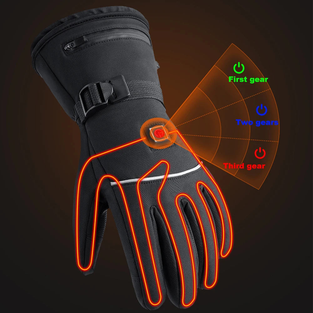 VKTECH Motorcycle Heated Gloves Waterproof Touchscreen With 3 Gear Heating