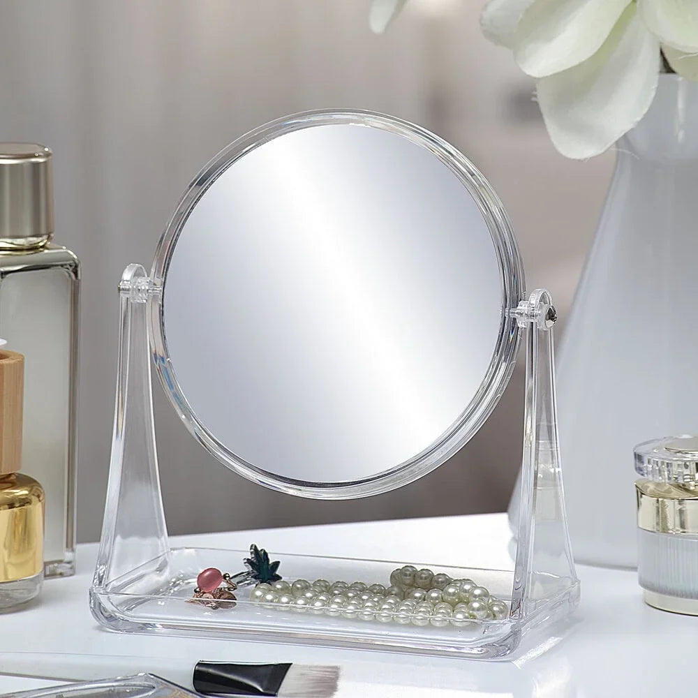 Double-Sided Vanity Mirror With 3x Magnification And Storage Base