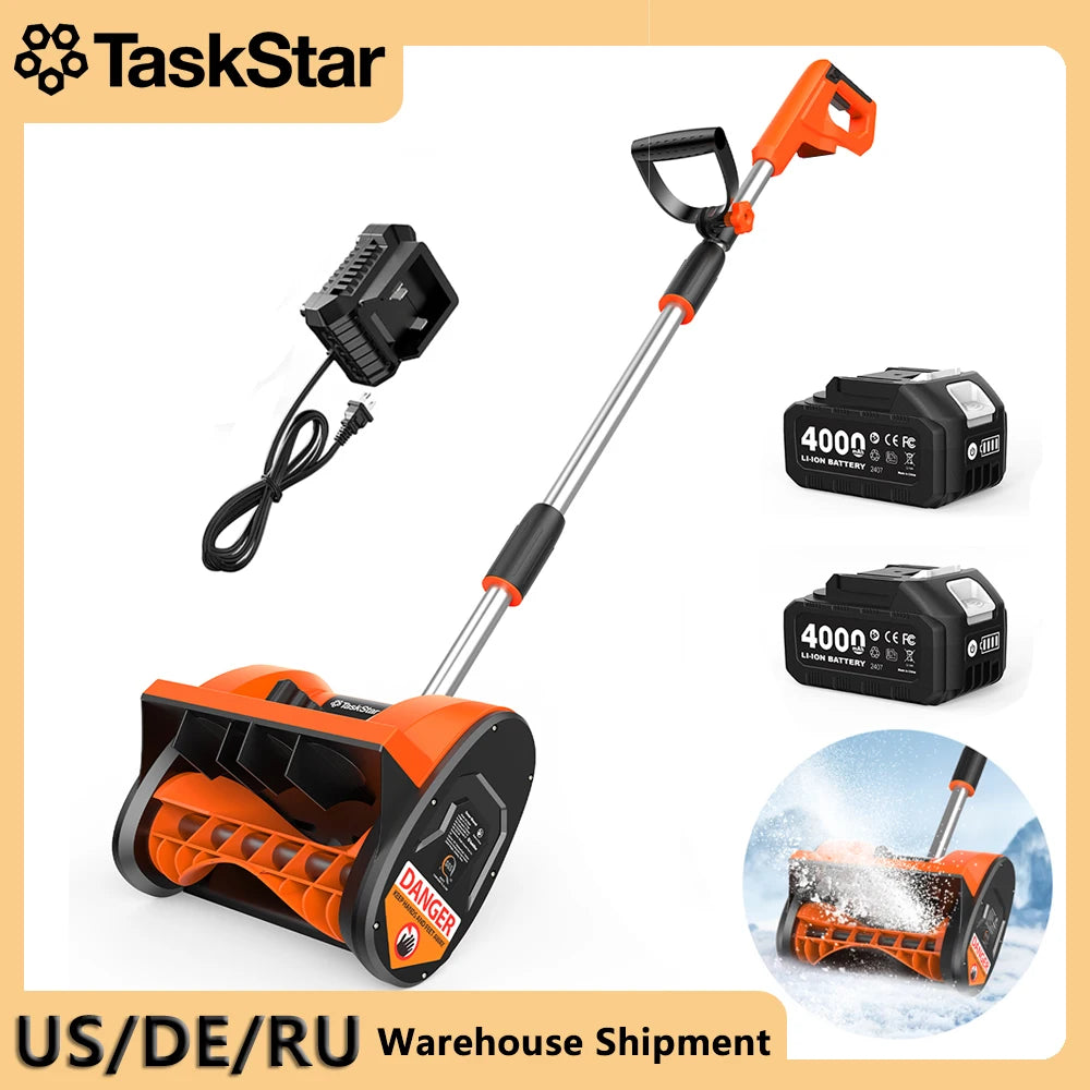 TaskStar Cordless Snow Sweeper 20V 2x4000mAh Rechargeable Battery Powered Snow Shovel Garden Cleaning Tool w/LED Light For Night