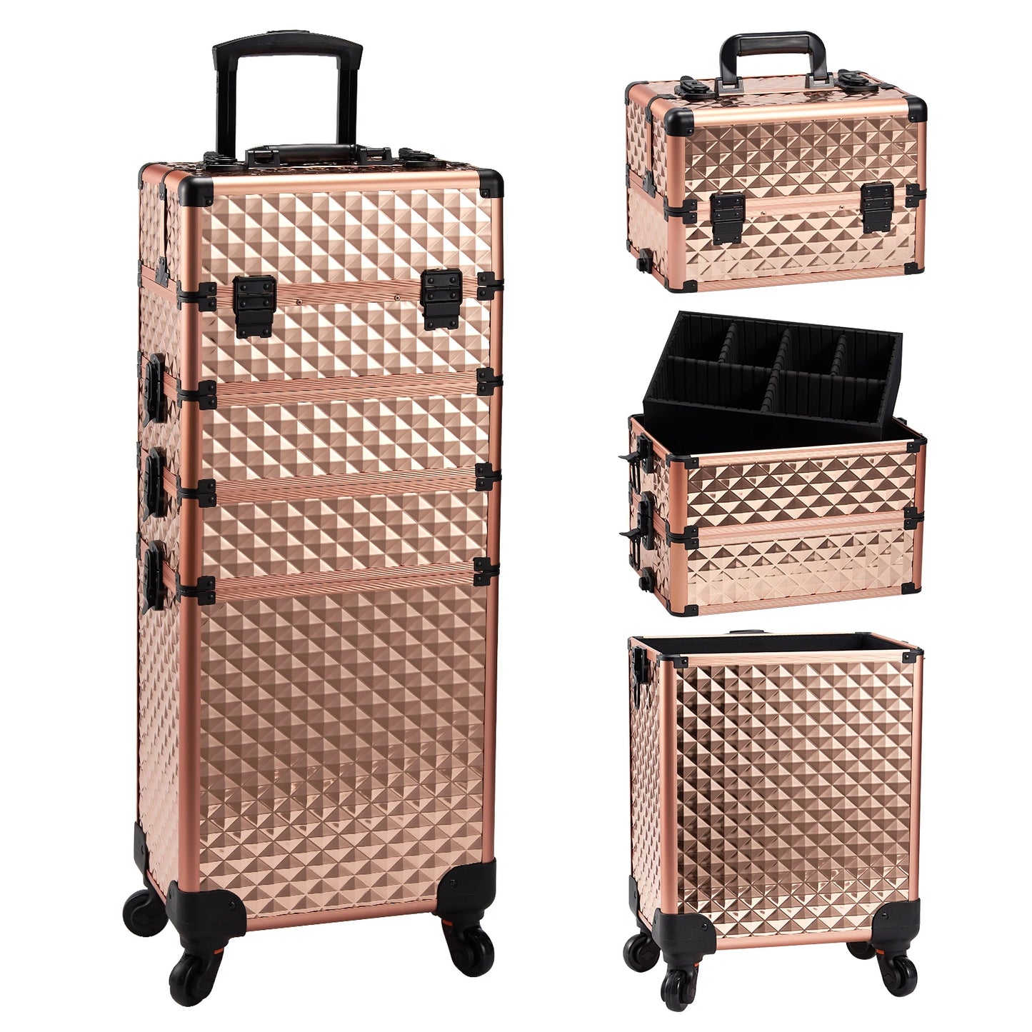 Maxulene Makeup Trolley Case 4 In 1 Detachable Alloy On Wheels