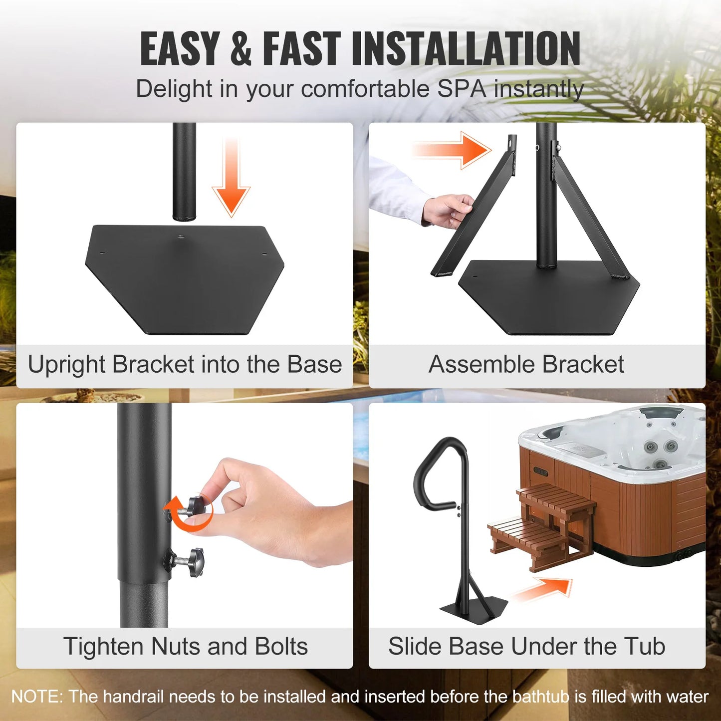 360 Rotatable Hot Tub Handrail With Adjustable Height Mount