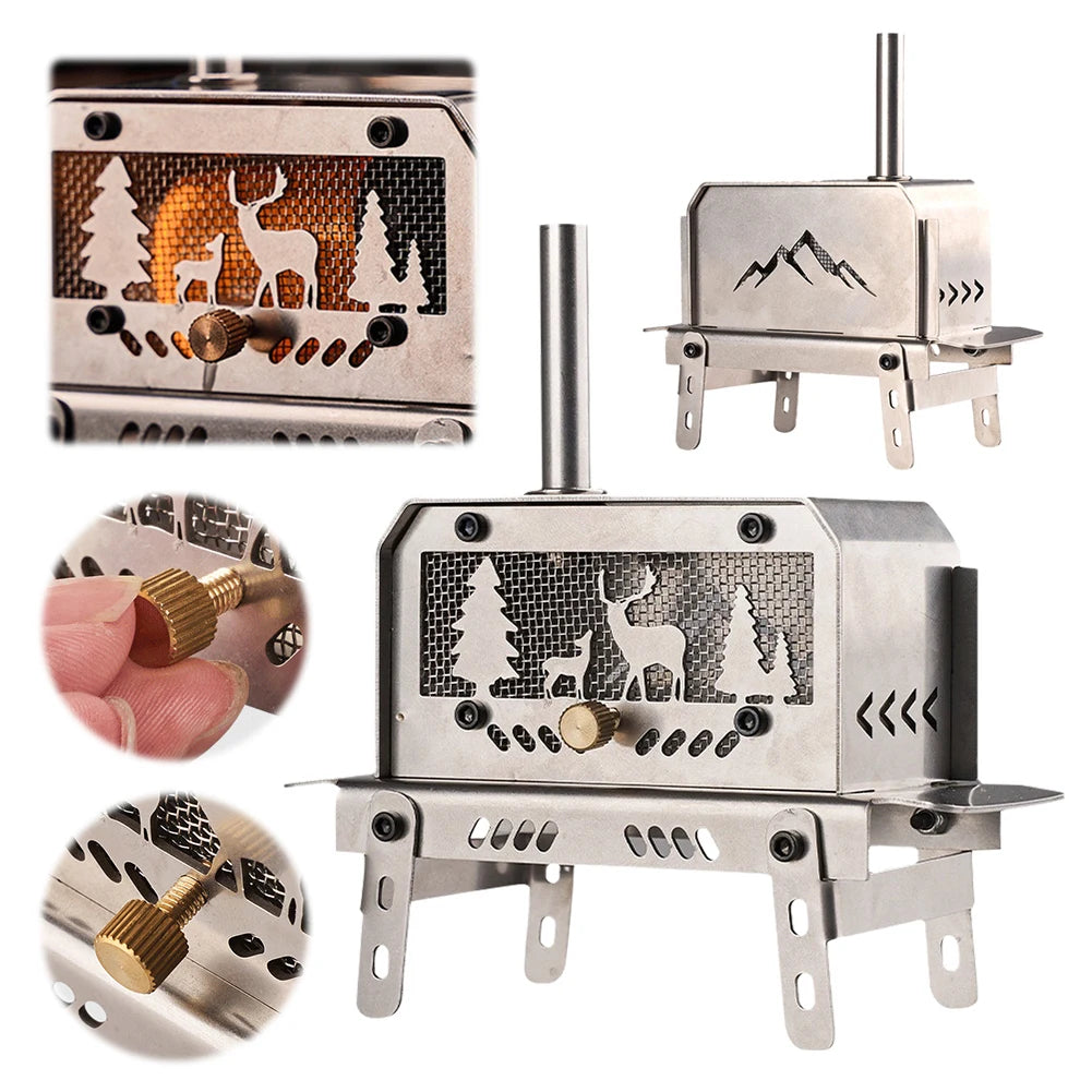 Outdoor Firewood Stove With Chimney Stainless Steel Camping Wood Stove