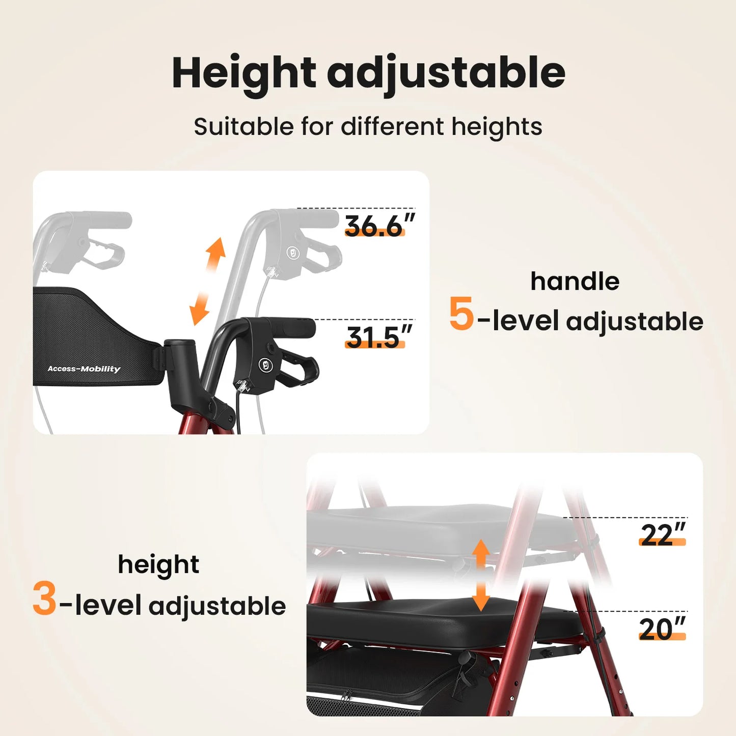 Maidesite Rollator Walker For Seniors Seat And 8 Inch Wheels