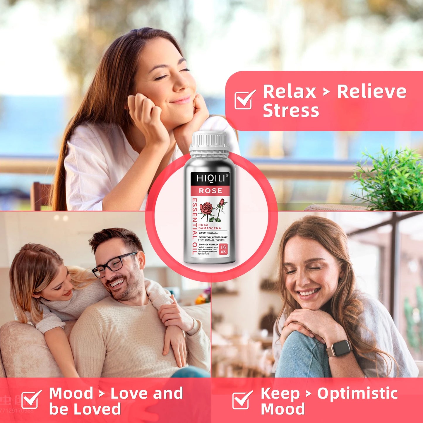 HIQILI Pure Rose Essential Oil for Diffuser Aromatherapy Skin Care