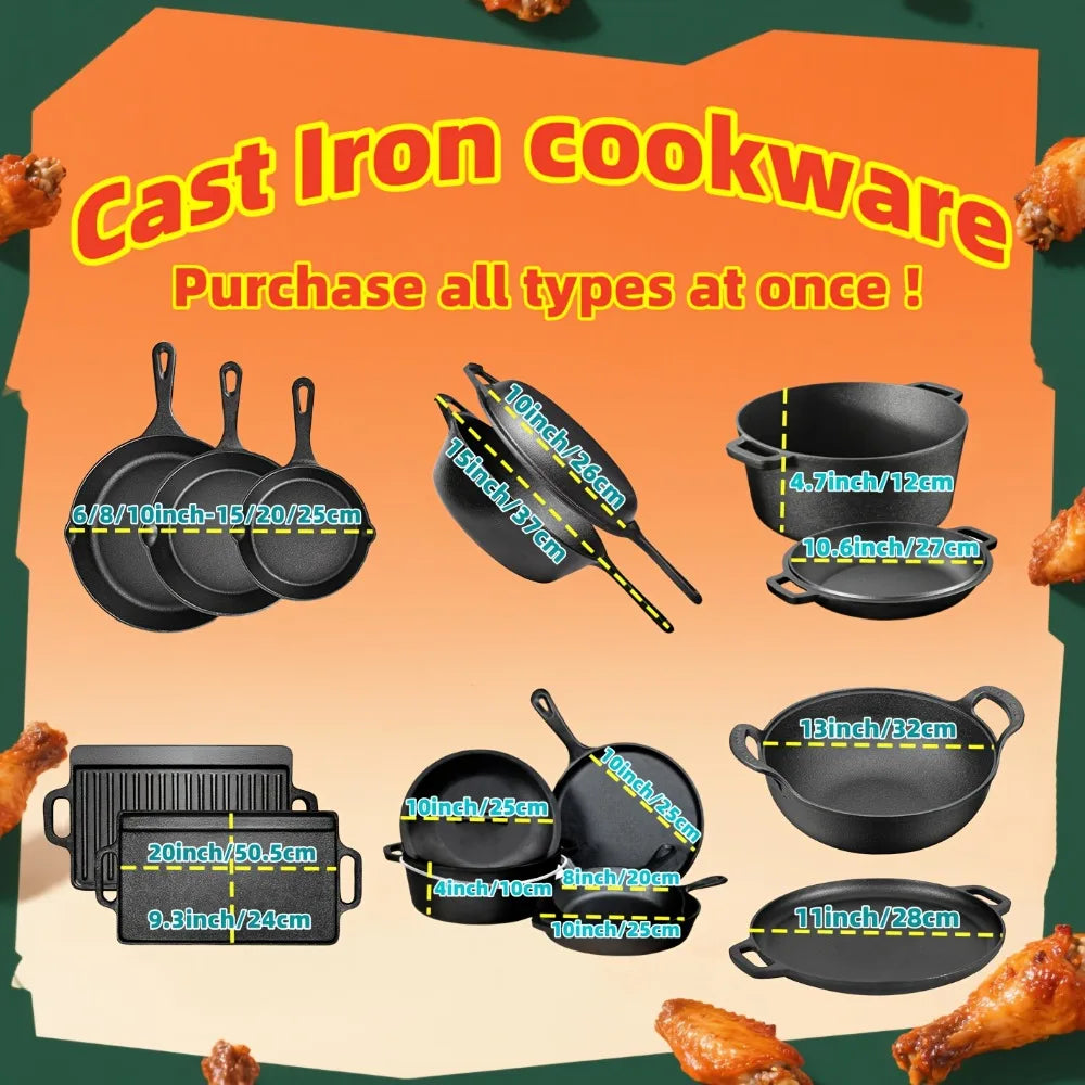 AEDG Cast Iron Skillet Set Three Piece Preseasoned Pans