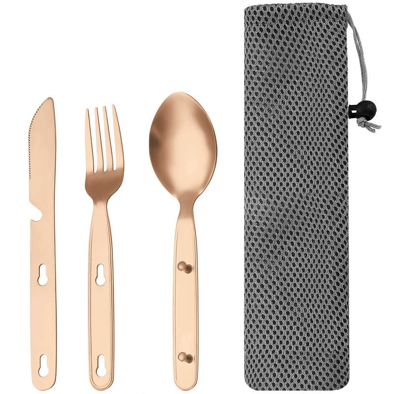 Stainless Steel Folding Camping Cutlery Set Compact Travel Kit