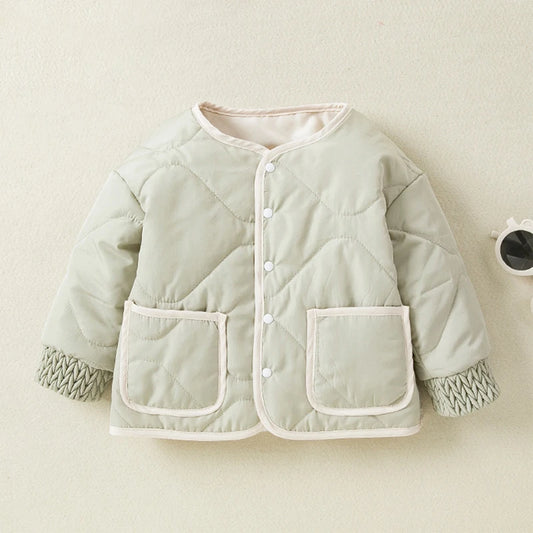 Kids Quilted Puffer Hooded Jacket Zipper Closure Unisex Winter Coat