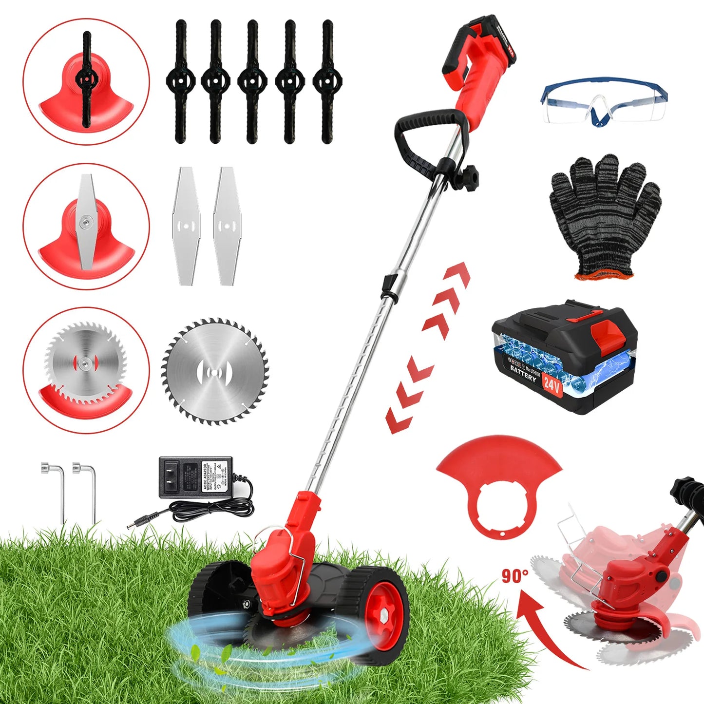 21V Cordless Weed Wacker Trimmer With Wheels 3 In 1