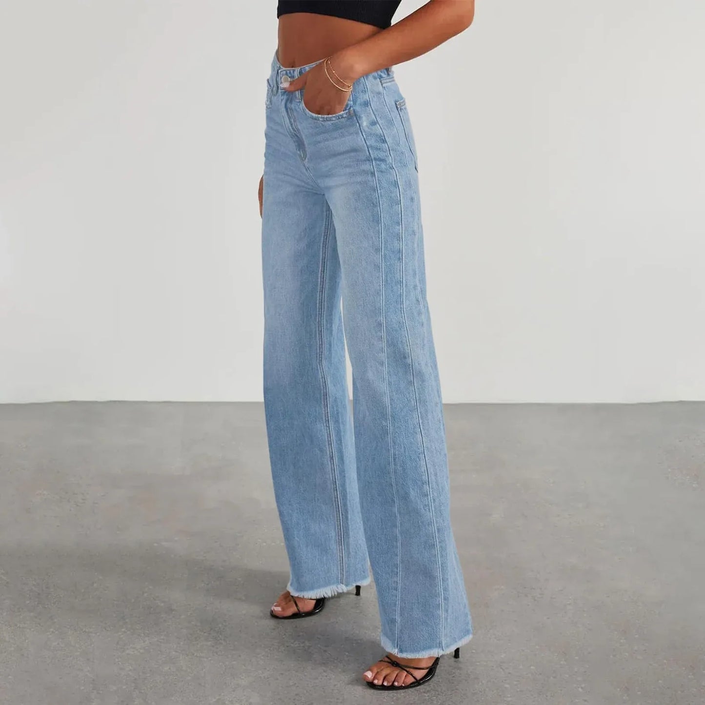 Retro High Waist Straight Leg Jeans For Women Patchwork Distressed
