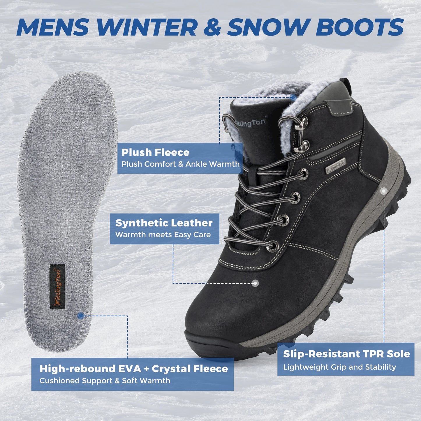 Winter Snow Boots For Men Warm Anti Slip Lightweight Footwear
