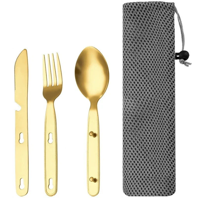 Stainless Steel Folding Camping Cutlery Set Compact Travel Kit