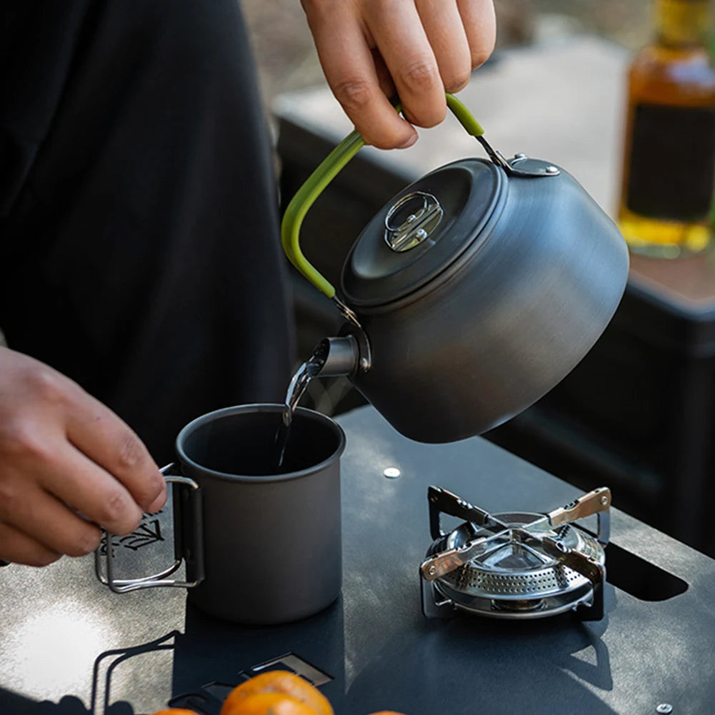 APWIKOGER Camping Cookware Set 3 Piece Outdoor Pot Pan Kettle With Mesh Bag