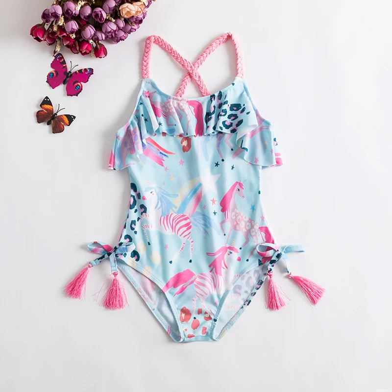 Baby Girls Swimwears Summer Bikini Set Sun Protection Kids Cute Floral Toddler Learn Swimming Suits One-Piece Sunbeach Swimsuit