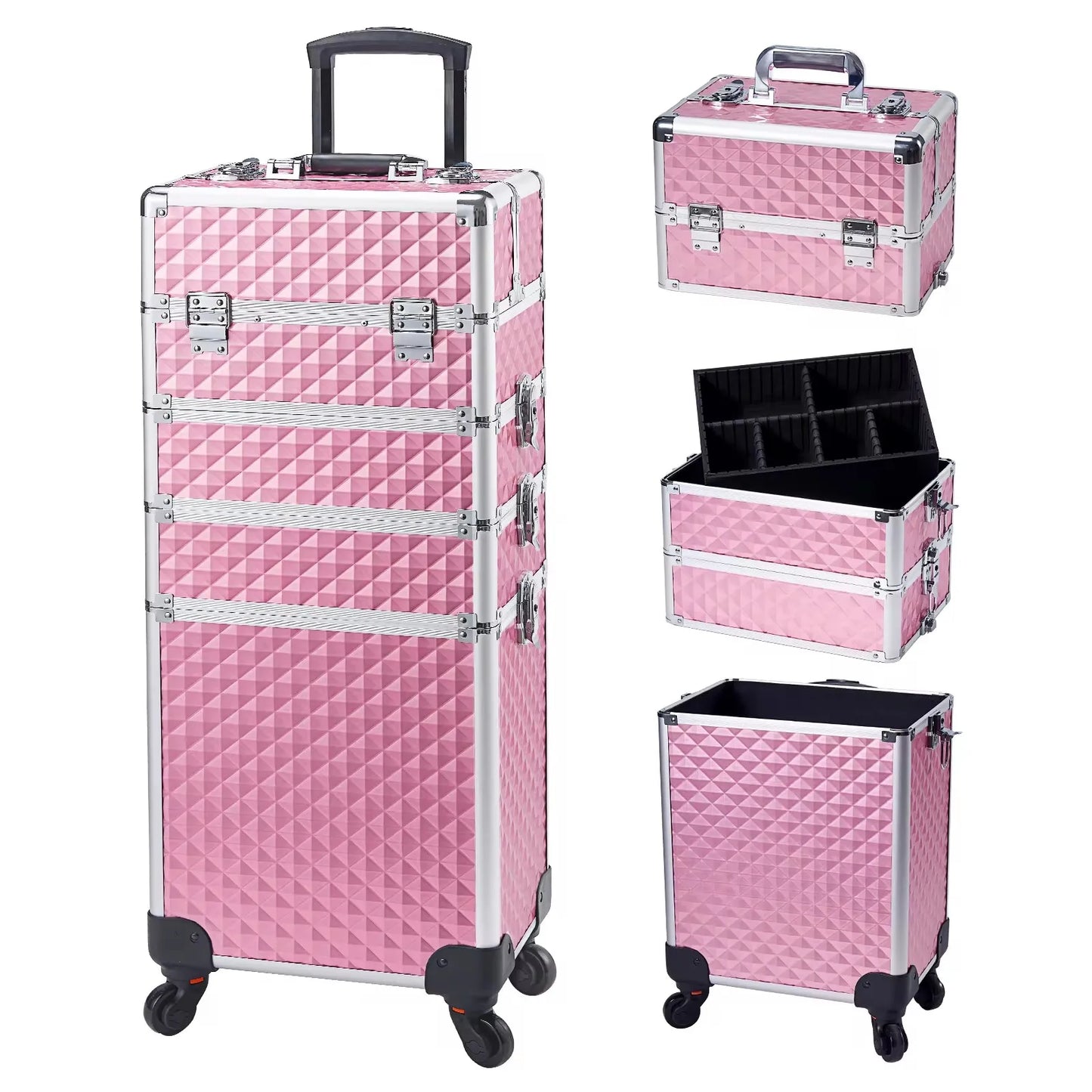 Maxulene Makeup Trolley Case 4 In 1 Detachable Alloy On Wheels