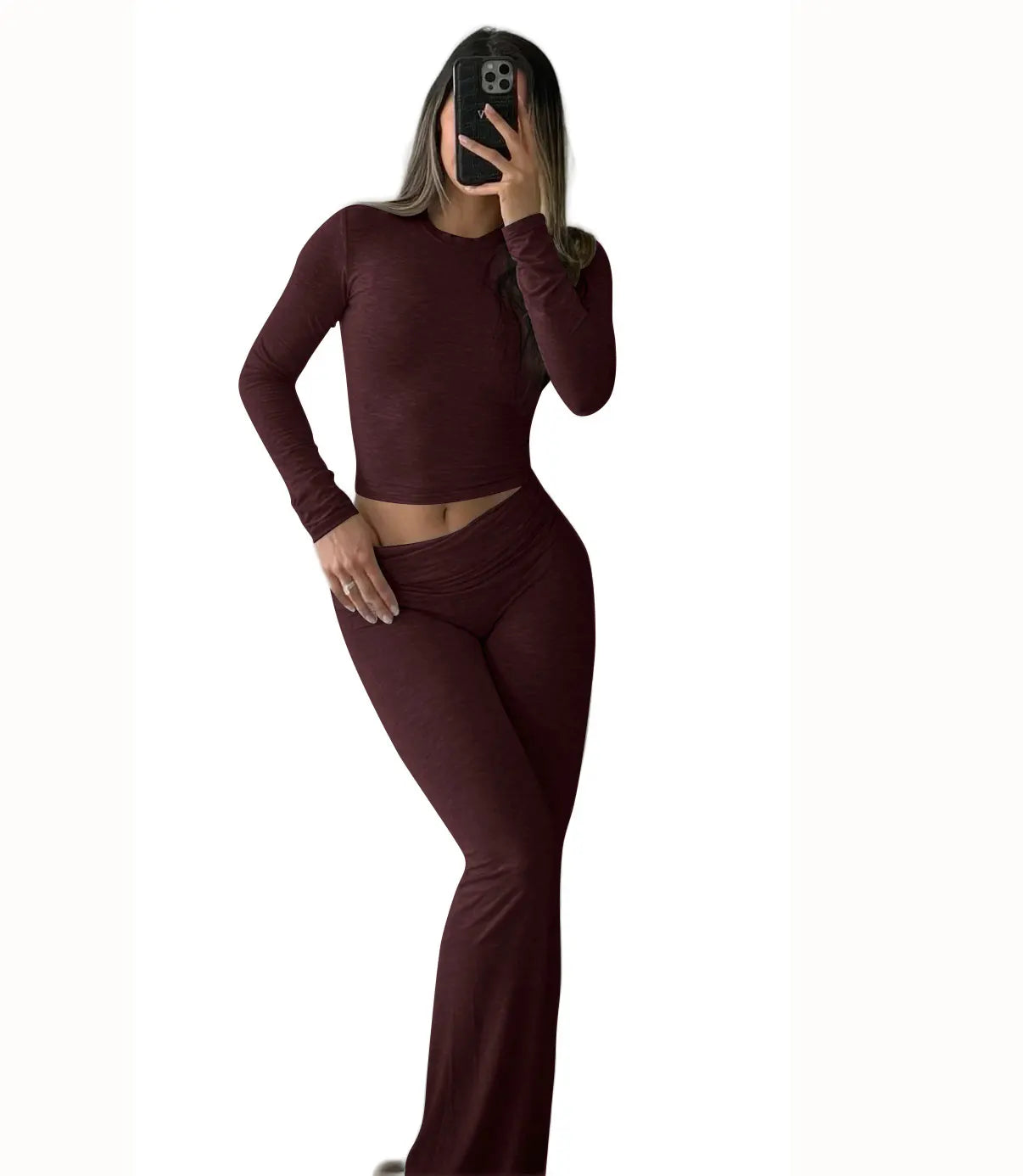 Women's Yoga Two-Piece Set Long Sleeve Wide Leg Activewear