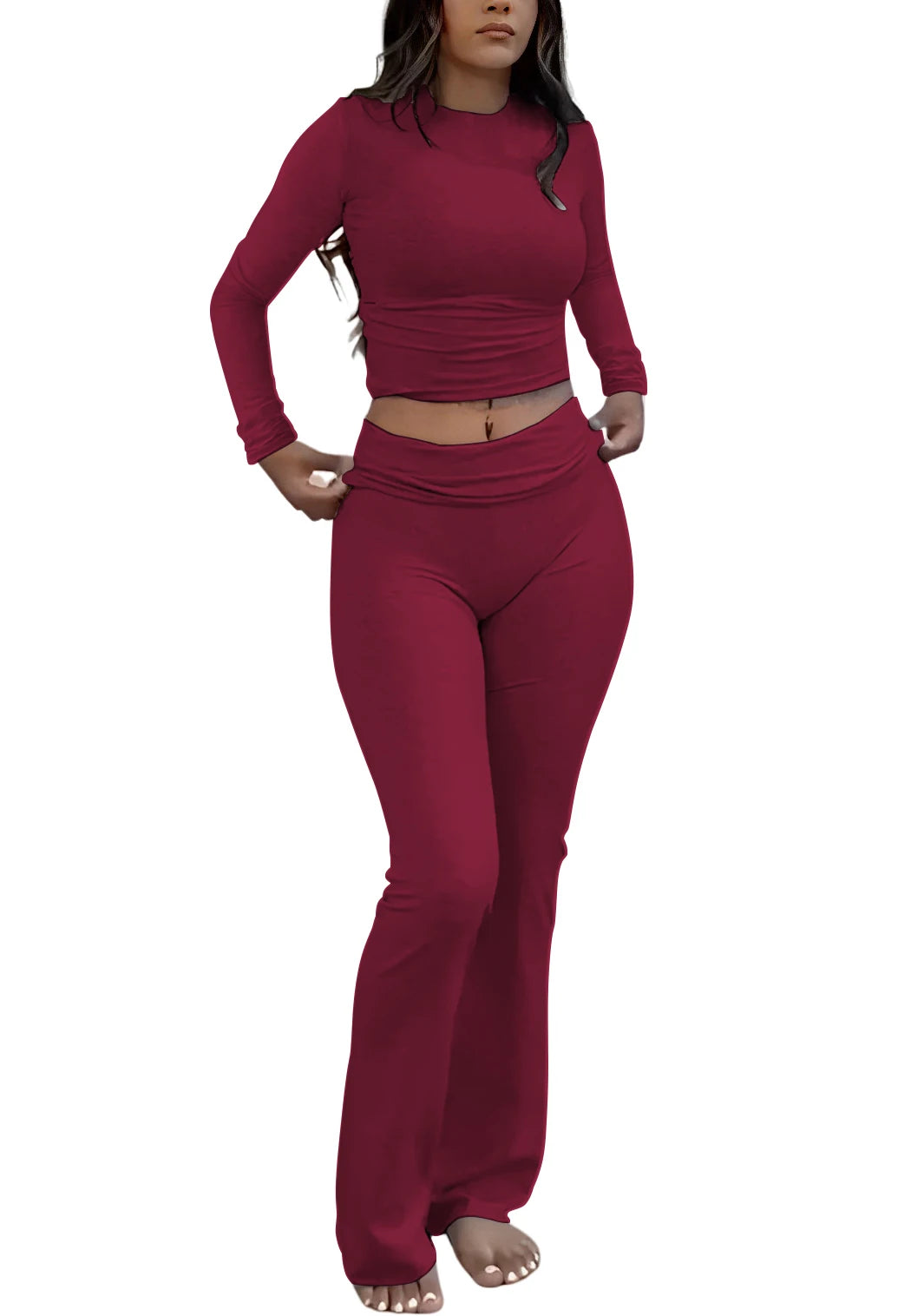 Women's Yoga Two-Piece Set Long Sleeve Wide Leg Activewear