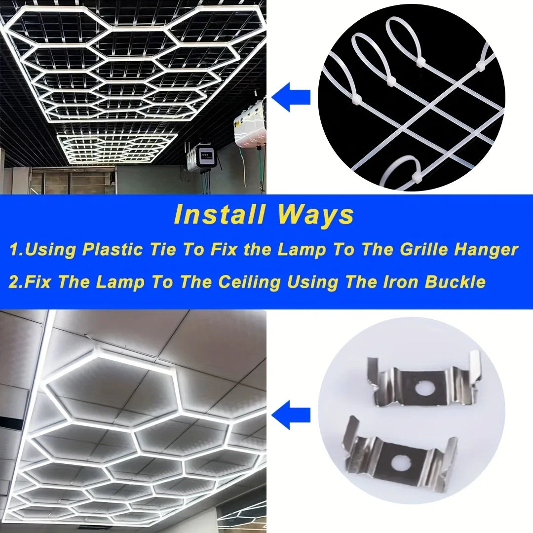 Hexagon LED Garage Light Honeycomb Ceiling For Detailing Shops