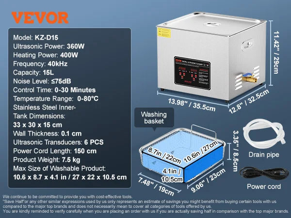 SucceBuy Ultrasonic Cleaner Stainless Steel Portable Home Appliance