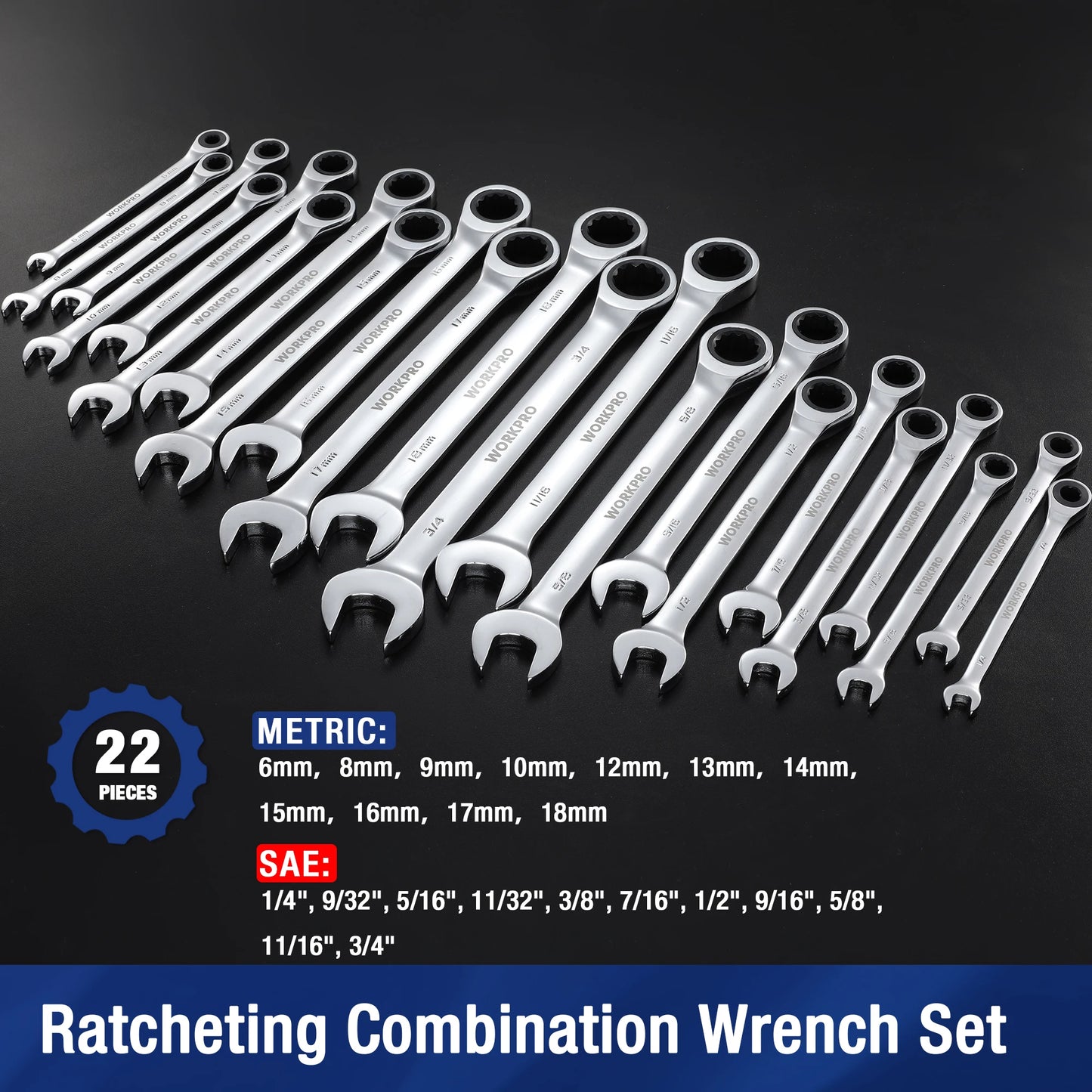 WORKPRO 23 Piece Ratcheting Wrench Set With Box 72 Teeth