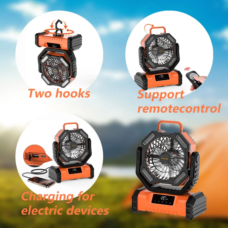 Electric Portable LED Camping Fan 20000mAh Touch Control USB Rechargeable