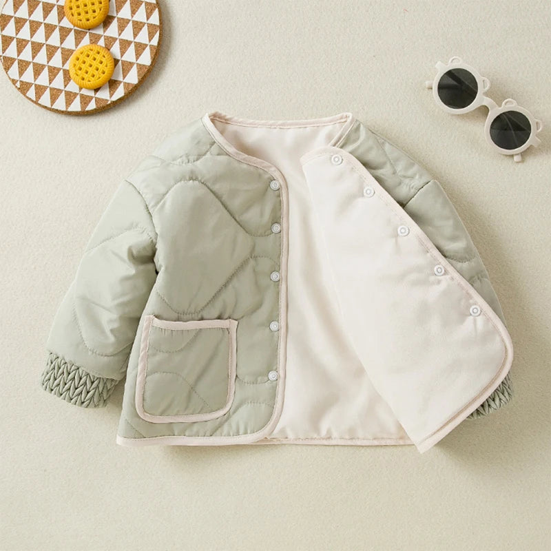 Kids Quilted Puffer Hooded Jacket Zipper Closure Unisex Winter Coat