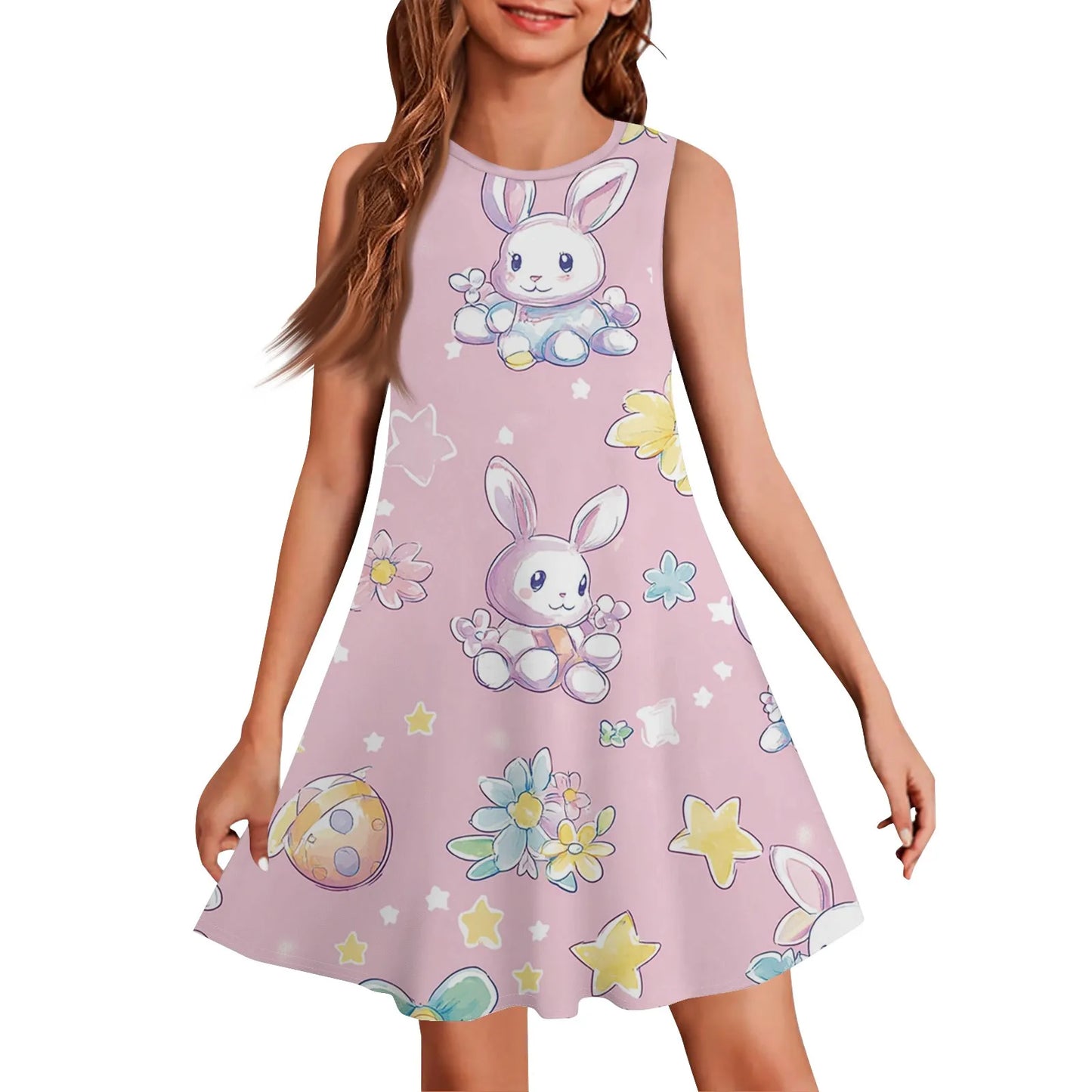 Girls Knee Length Dress With Bow Casual Polyester Short Sleeve