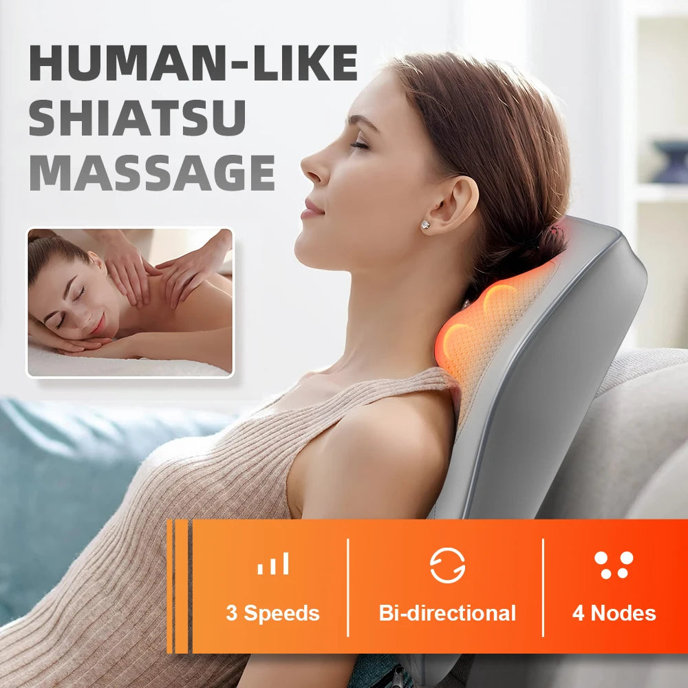 HIMOUTA Back Massager With Heat 3D Kneading Pillow For Neck