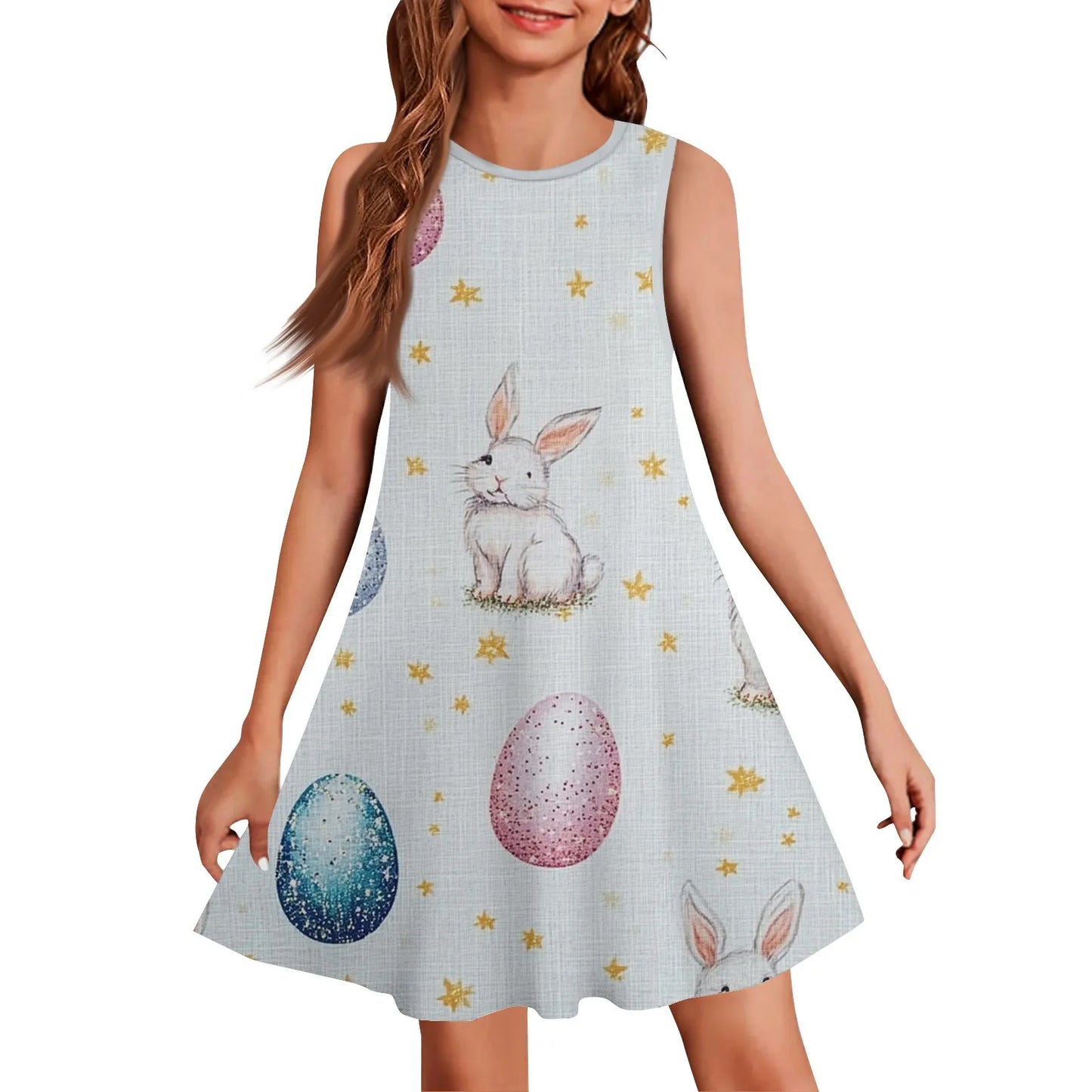Girls Knee Length Dress With Bow Casual Polyester Short Sleeve