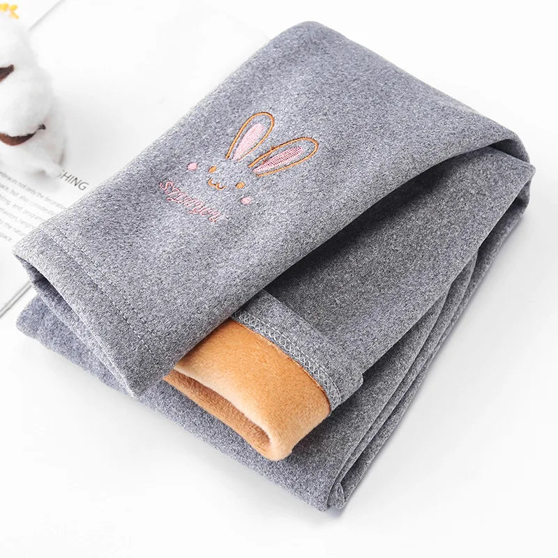 Girls Winter Thick Warm Leggings With Cute Rabbit Print