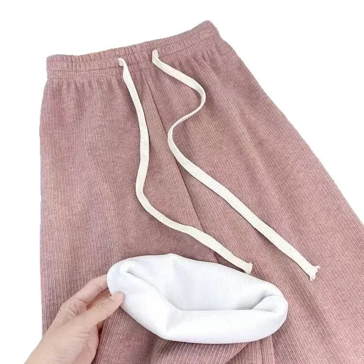 Hebei Craft Of Weaving Winter Cashmere Fleece Lined Wide Leg Pants High Waist