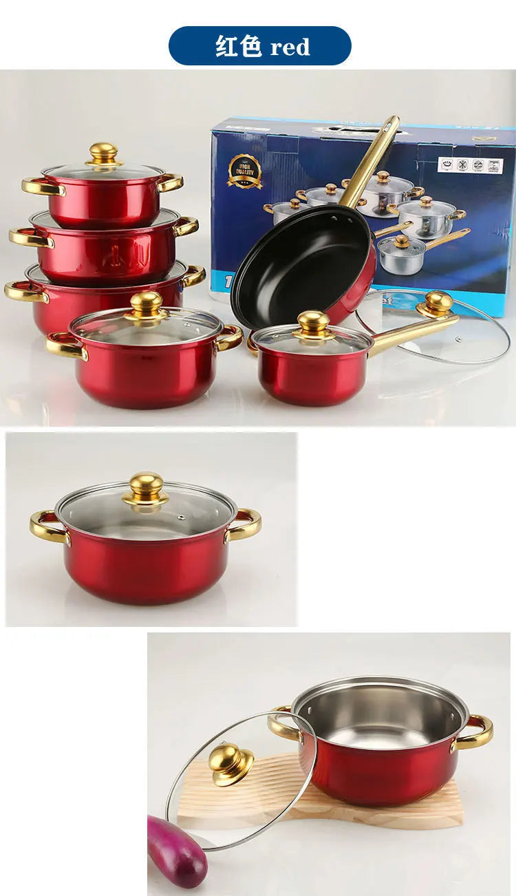 NONED 12 Piece Stainless Steel Cookware Set Nonstick Pots Pan