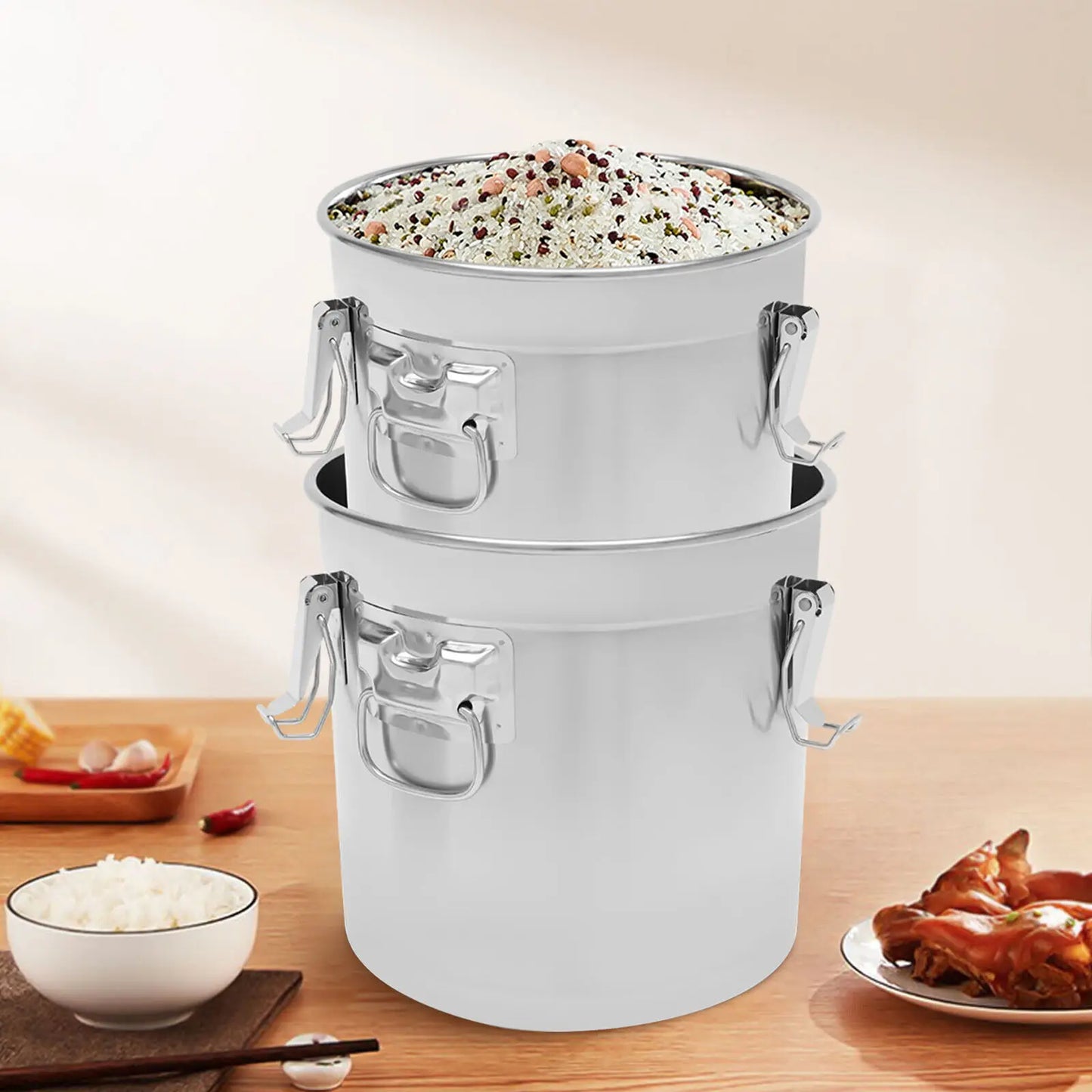 Airtight Rice Storage Canister 304 Stainless Steel Food Storage Container