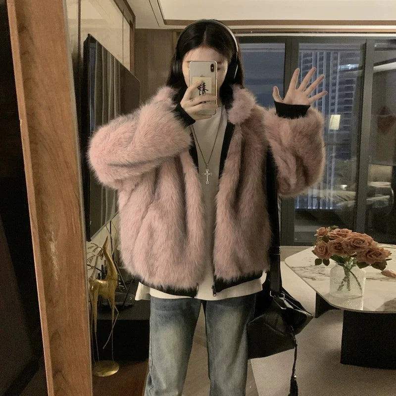 From The Vendor Field Women Hooded Double Sided Fur Coat