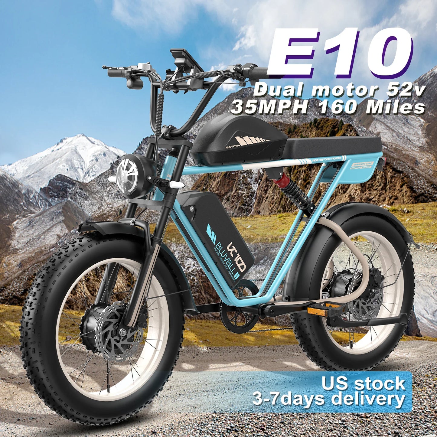 Moobelo E10 Electric Bike for Adults -52V Dual Motors 35MPH 160-Mile Range High-Capacity Battery Commuter Light Off-Road E-Bike