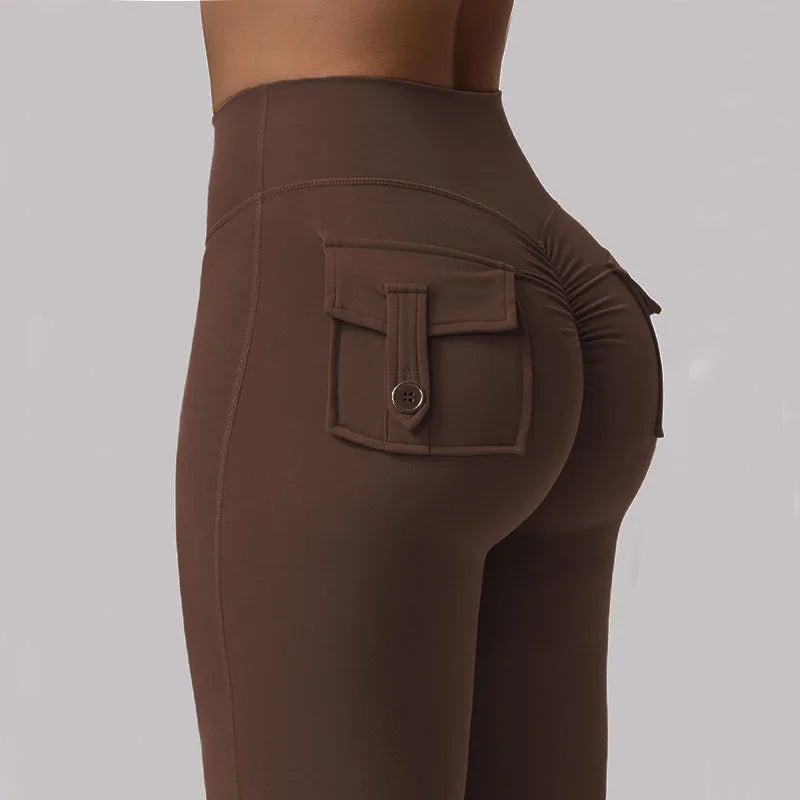 Women's Yoga Flare Trousers High-Waisted Tummy-Control Wide-Leg Pockets