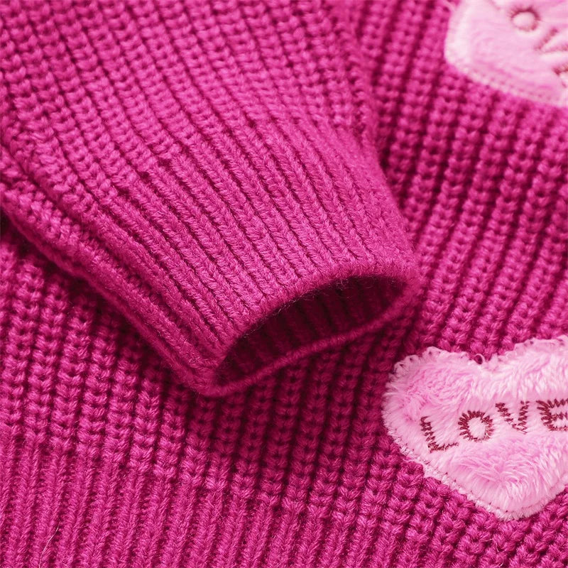 Valentines Day Toddler Heart Pattern Knit Sweater Round Neck