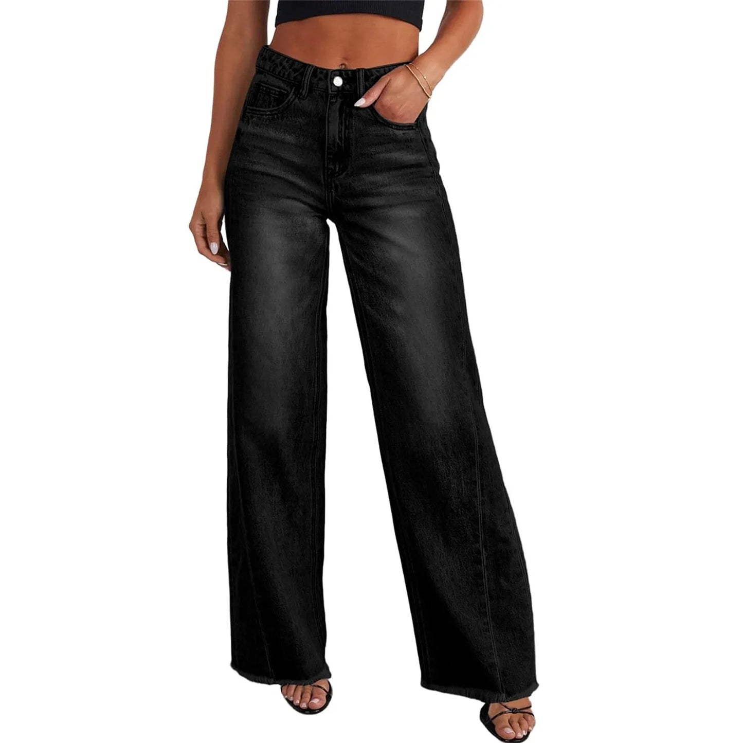 Retro High Waist Straight Leg Jeans For Women Patchwork Distressed