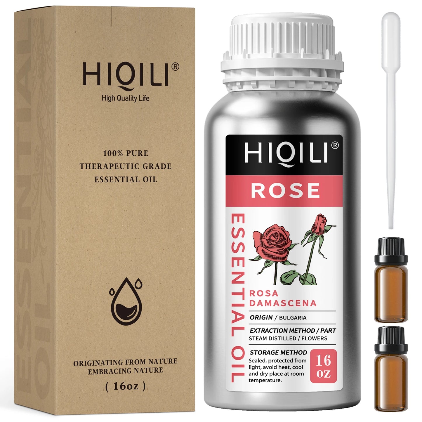 HIQILI Pure Rose Essential Oil for Diffuser Aromatherapy Skin Care