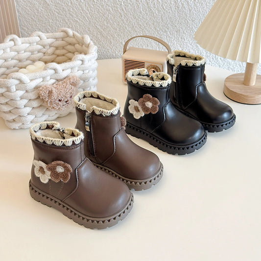 Girls Fleece Lined Winter Boots With Side Zip Anti Slip