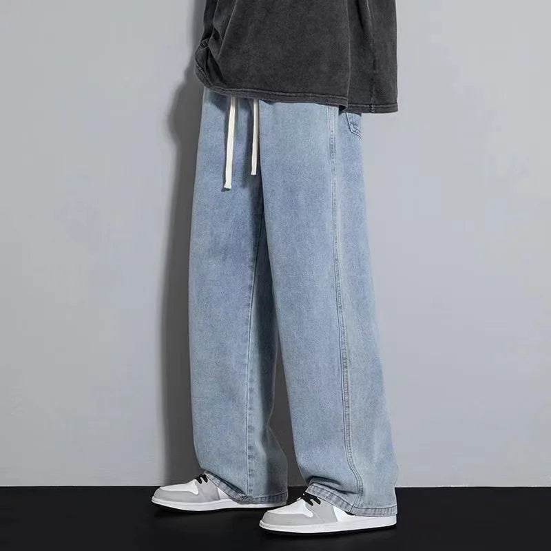 Men Baggy Jeans Denim Trousers Loose Straight Wide Leg Streetwear