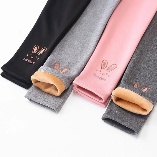Girls Winter Thick Warm Leggings With Cute Rabbit Print