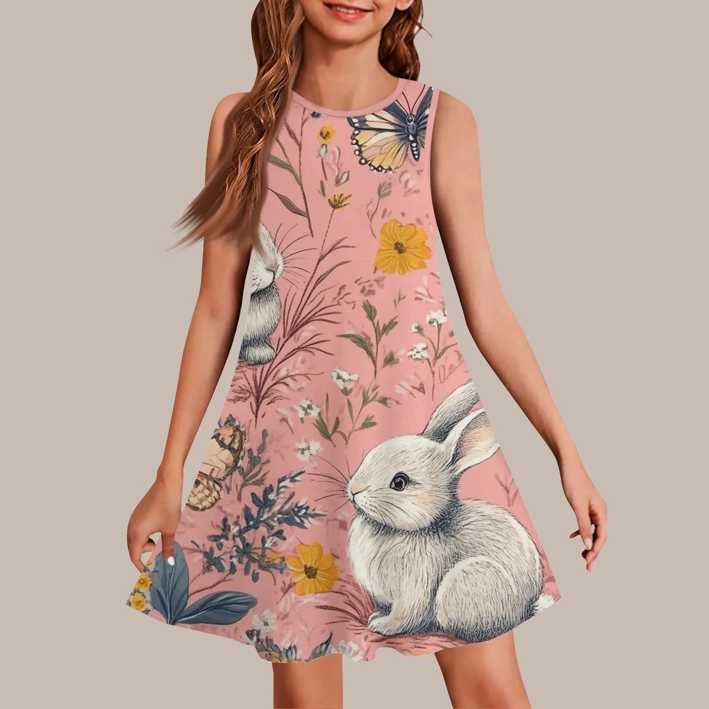 Girls Knee Length Dress With Bow Casual Polyester Short Sleeve
