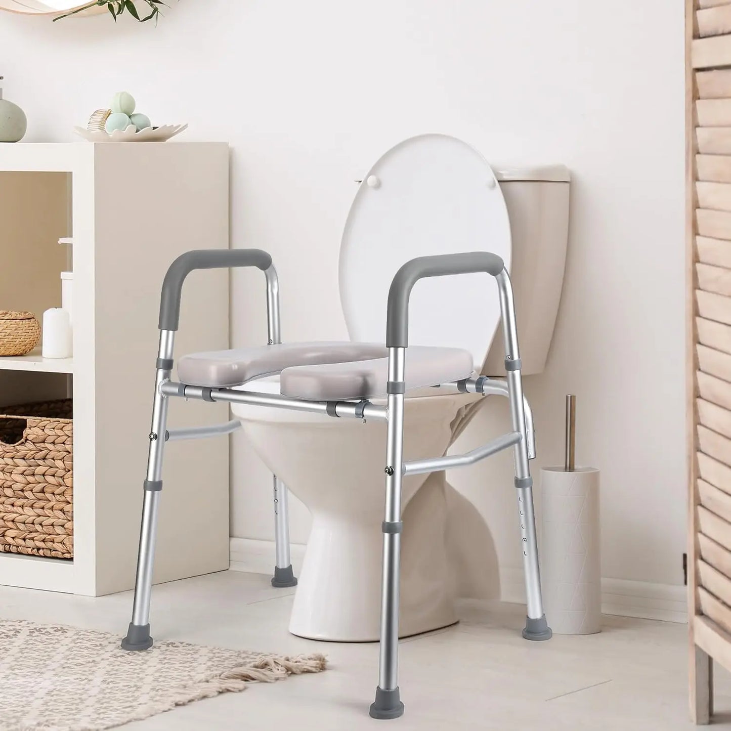 Raised Toilet Seat Riser With Safety Frame For Seniors 350Lb