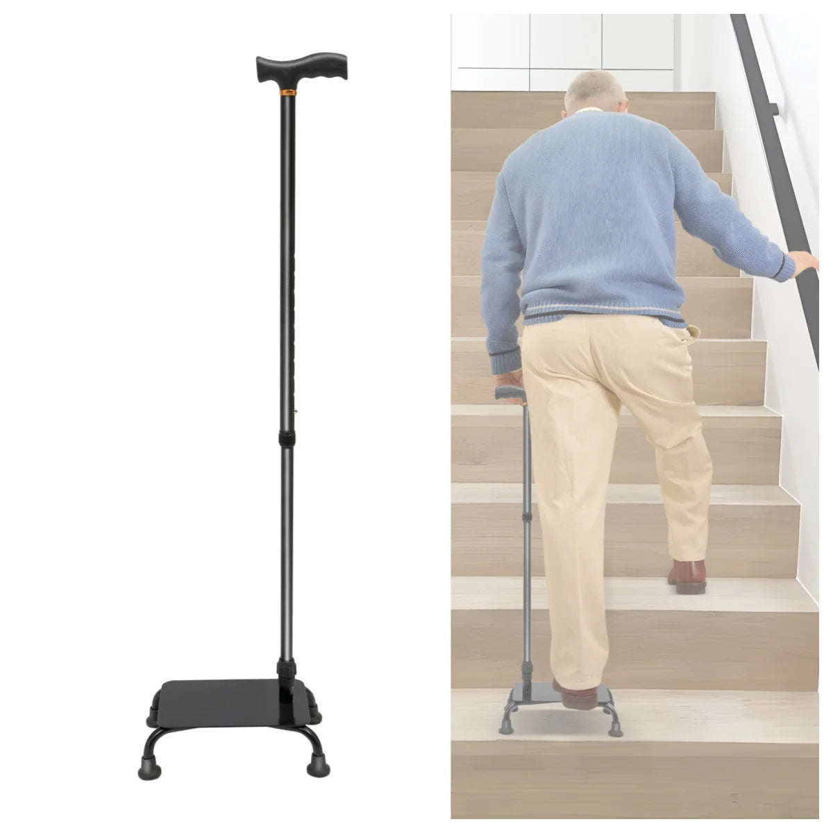 Bymaocar Pedal Stairs Cane 2-In-1 Non-Slip Walking Stick